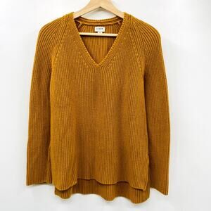 J. crew mustard yellow ribbed knit v neck sweater